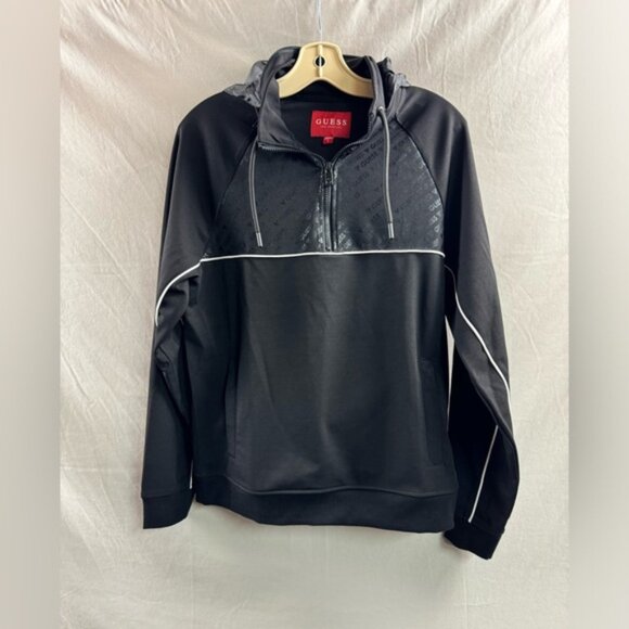 Mens Guess 1/4 Zip Pullover With Hoddie - Picture 1 of 6